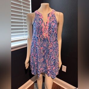 Lilly Pulitzer Pink Blue Floral Above Knee Boho V-neck NWOT Dress Medium